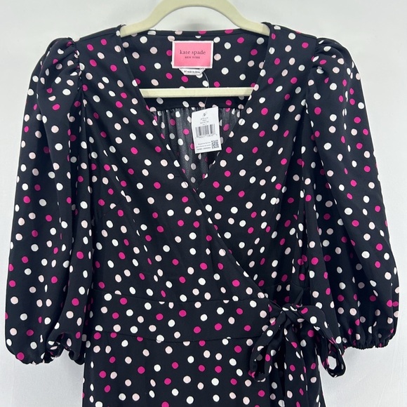 Kate Spade Black Glimmer Dot Wrap Midi Short Sleeve Dress X-Small NWT - Picture 4 of 7
